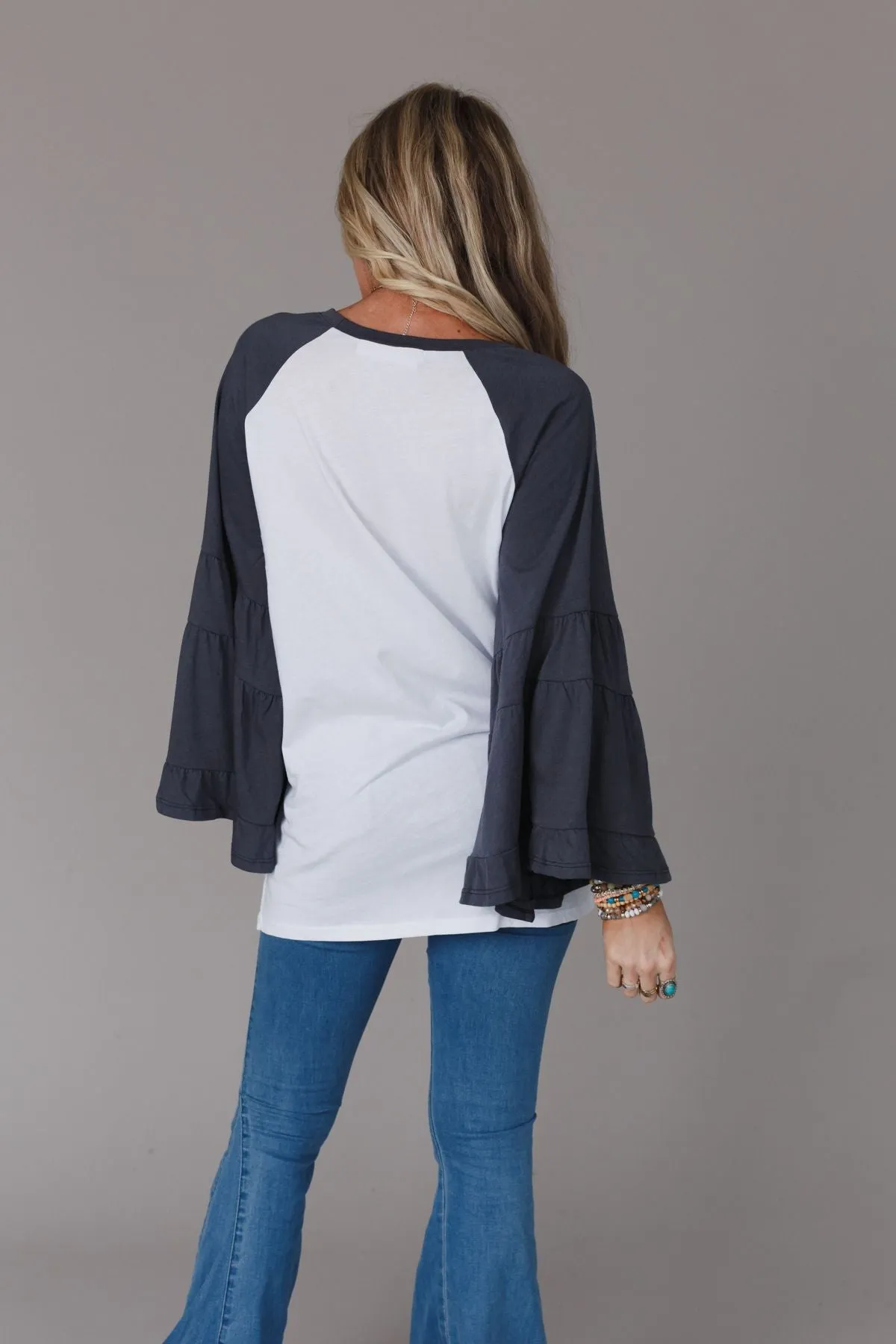 Bell Sleeve Baseball Tee - Charcoal sold by Three Bird Nest product image thumbnail 2