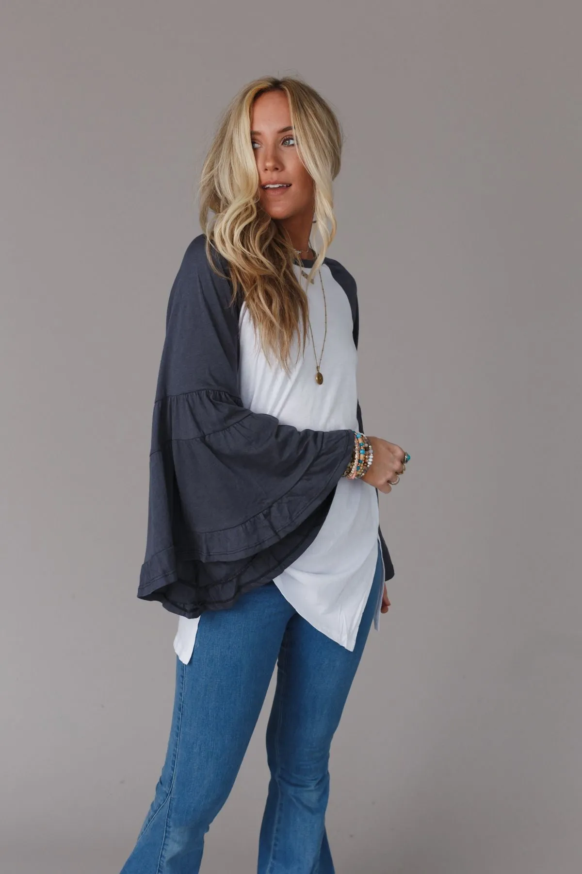 Bell Sleeve Baseball Tee - Charcoal sold by Three Bird Nest product image thumbnail 4