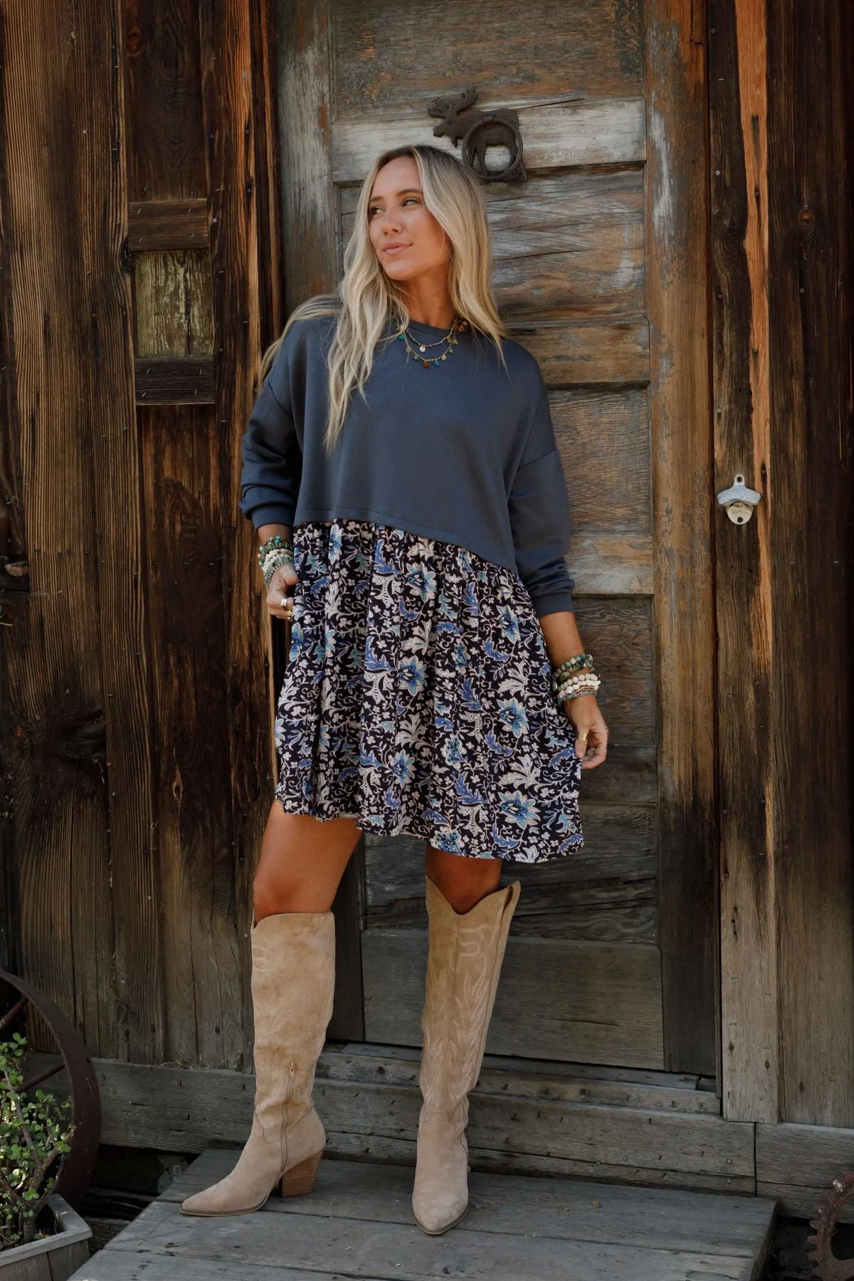 Cozy Blooms Contrast Dress - Navy Multi sold by Three Bird Nest product image thumbnail 2