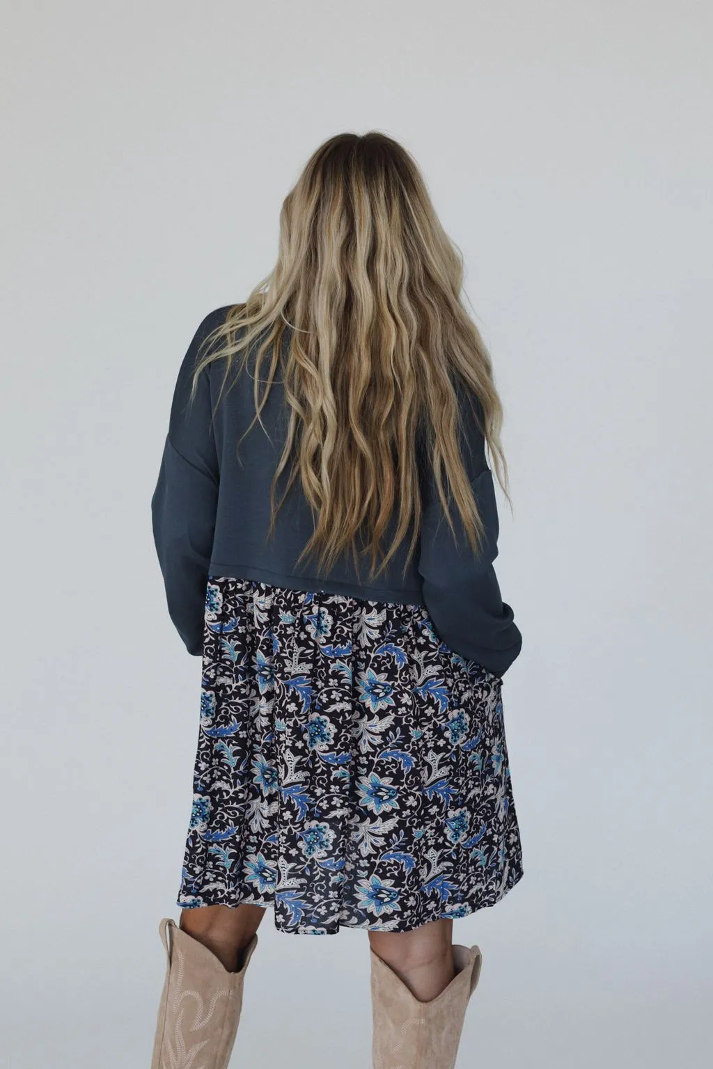Cozy Blooms Contrast Dress - Navy Multi sold by Three Bird Nest product image thumbnail 4