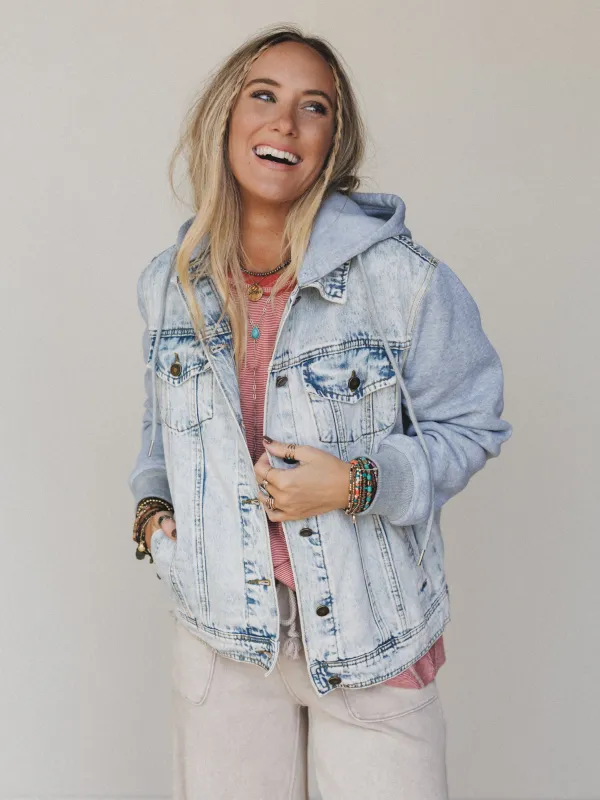 The Nest My Boyfriends Denim Jacket - Blue Light Wash sold by Three Bird Nest