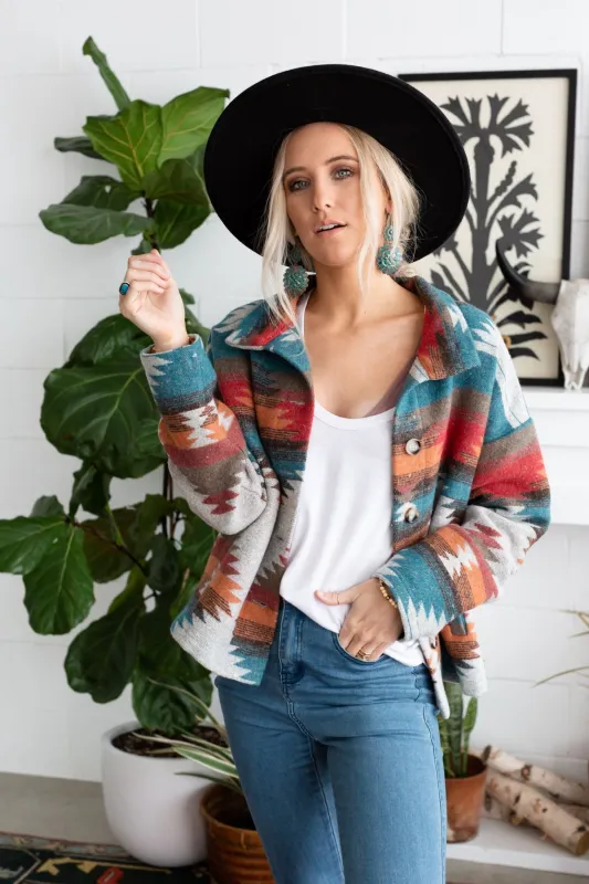 Anika Mixed Pattern Jacket - Teal sold by Three Bird Nest