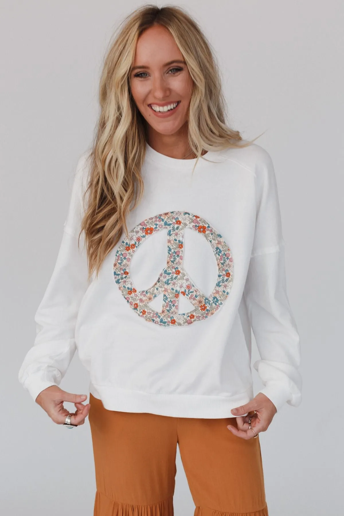 Jenny Floral Peace Sign Pullover Top - Off White sold by Three Bird Nest product image thumbnail 3