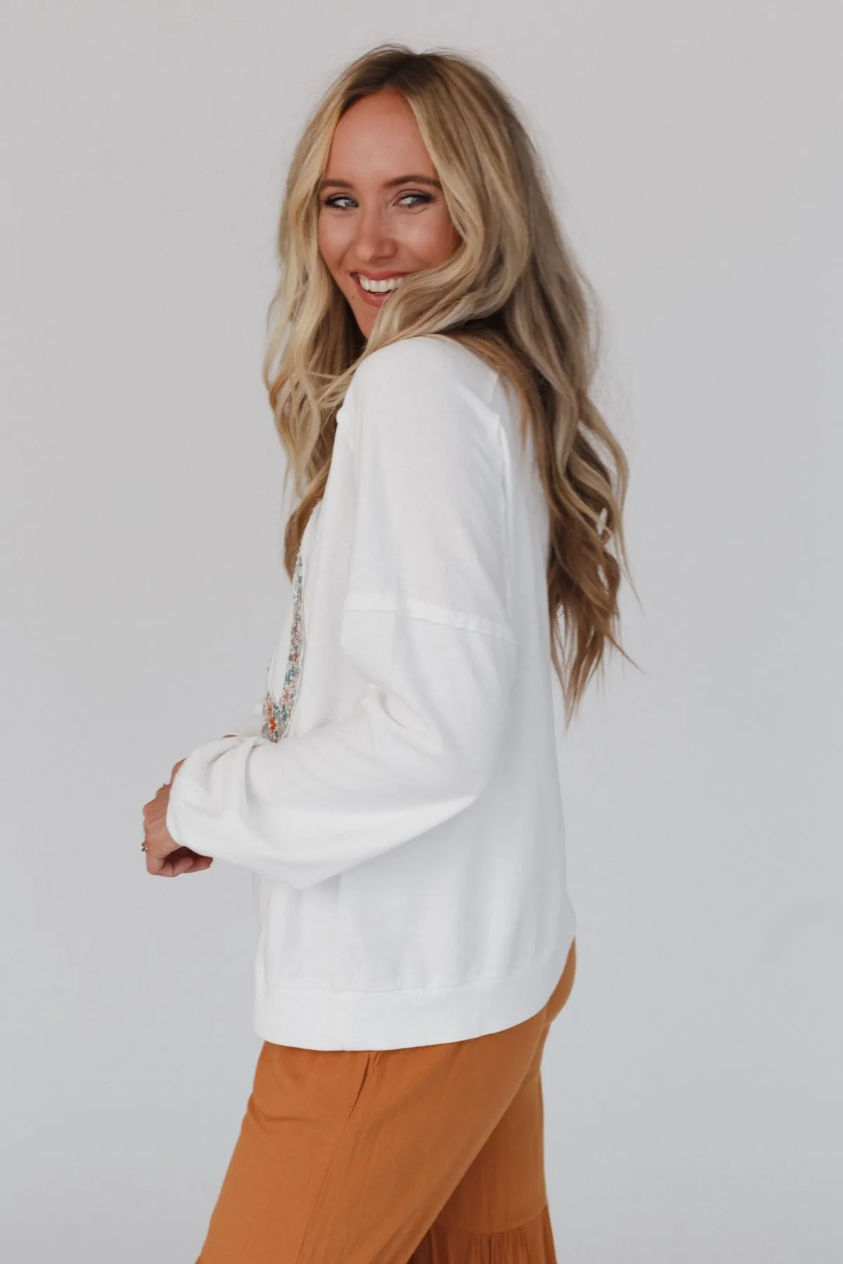 Jenny Floral Peace Sign Pullover Top - Off White sold by Three Bird Nest product image thumbnail 4