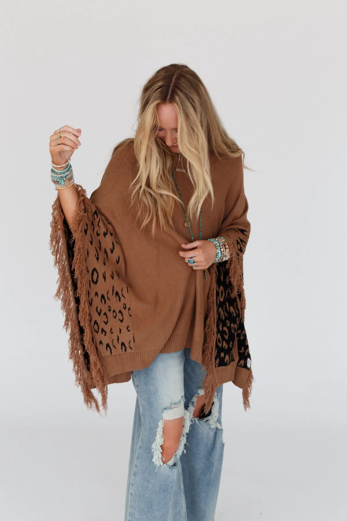 Tate Animal Print Poncho - Camel sold by Three Bird Nest product image thumbnail 4