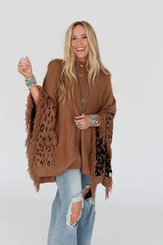 Tate Animal Print Poncho - Camel made by mittoshop