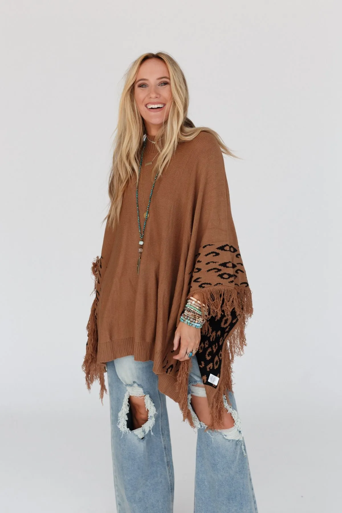 Tate Animal Print Poncho - Camel sold by Three Bird Nest product image thumbnail 5