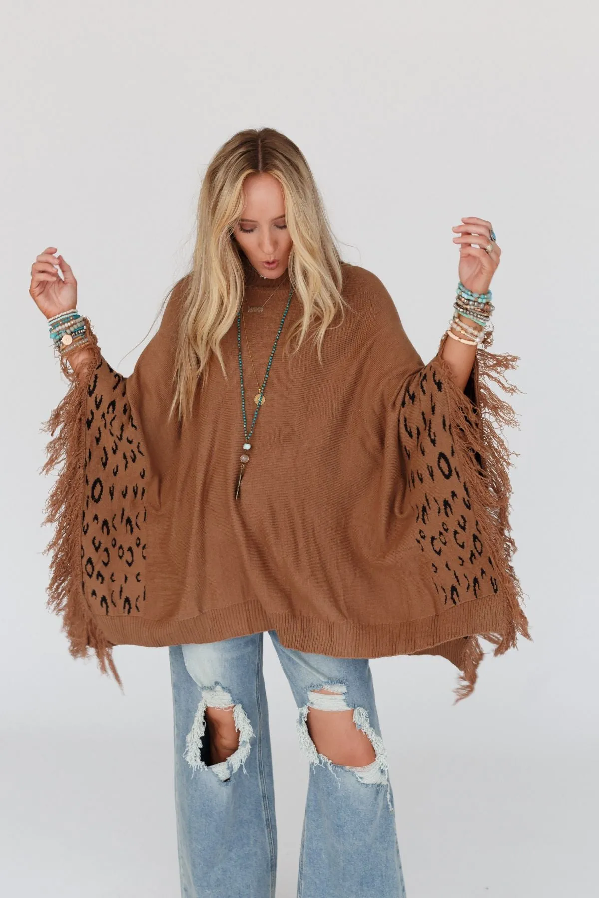 Tate Animal Print Poncho - Camel sold by Three Bird Nest product image thumbnail 2