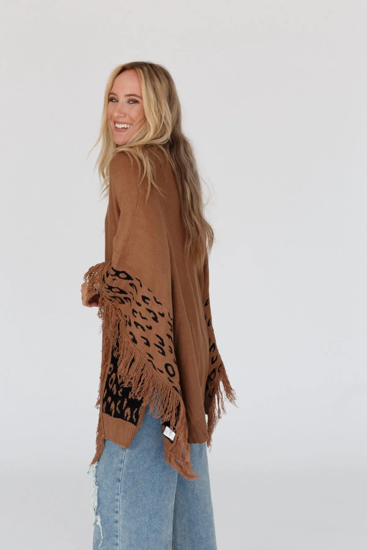 Tate Animal Print Poncho - Camel sold by Three Bird Nest product image thumbnail 3