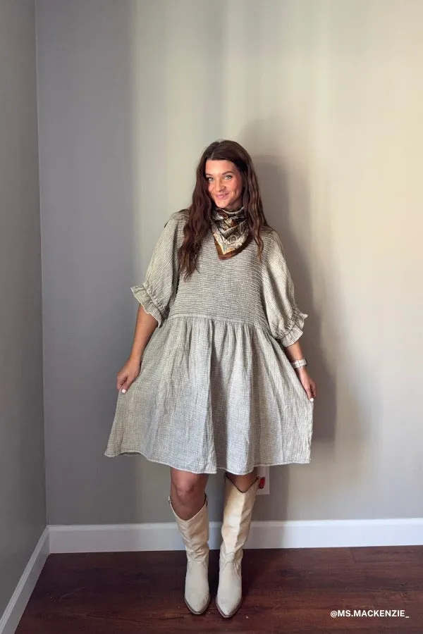 Quinn Puff Sleeve Mini Dress - Natural sold by Three Bird Nest