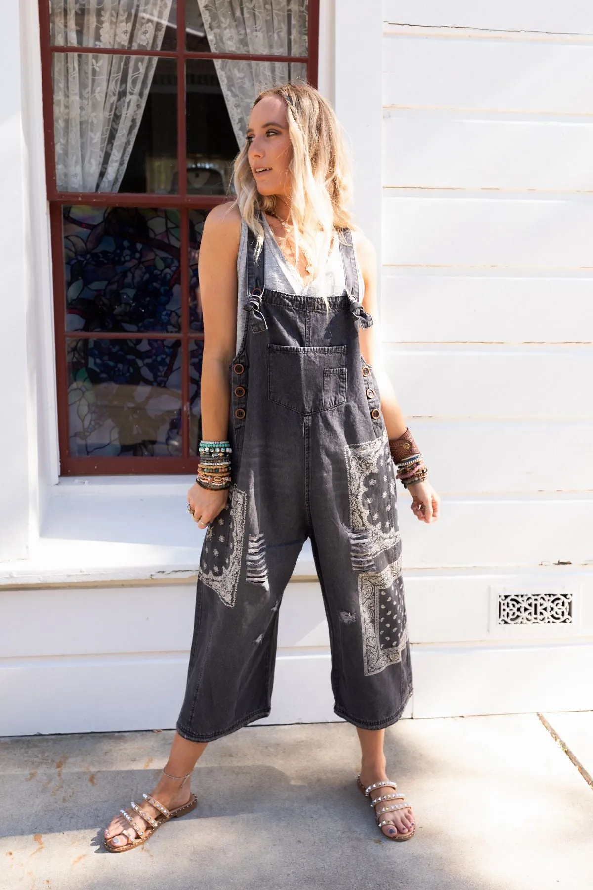 High Hopes Slouchy Denim Overalls - Black Bandana sold by Three Bird Nest product image thumbnail 5