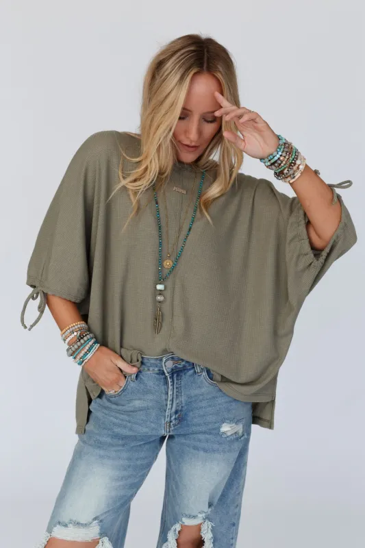 The Nest Little Lark Puff Sleeve Tee - Olive sold by Three Bird Nest