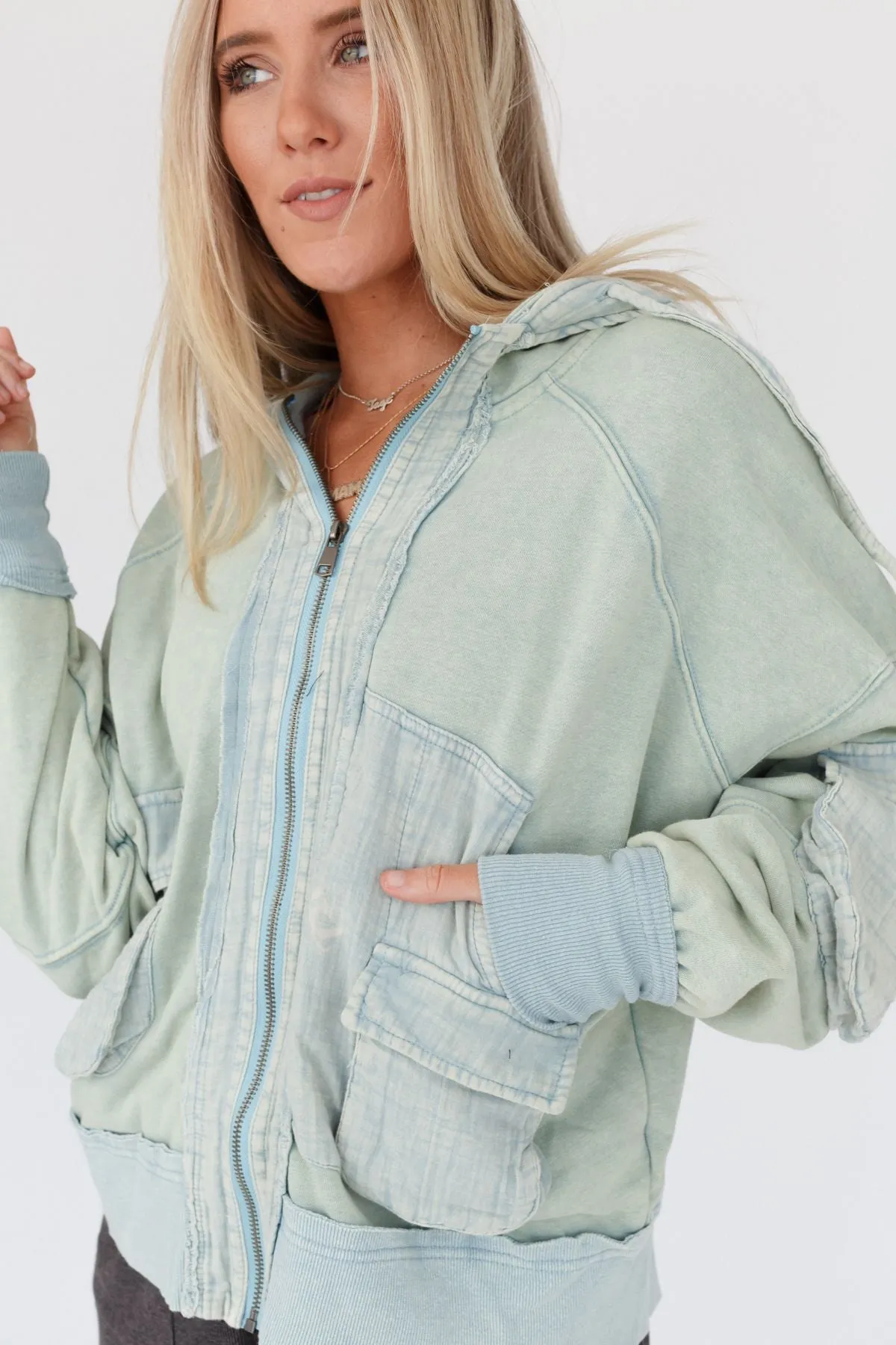 Adventure Awaits Hooded Jacket - Washed Blue sold by Three Bird Nest