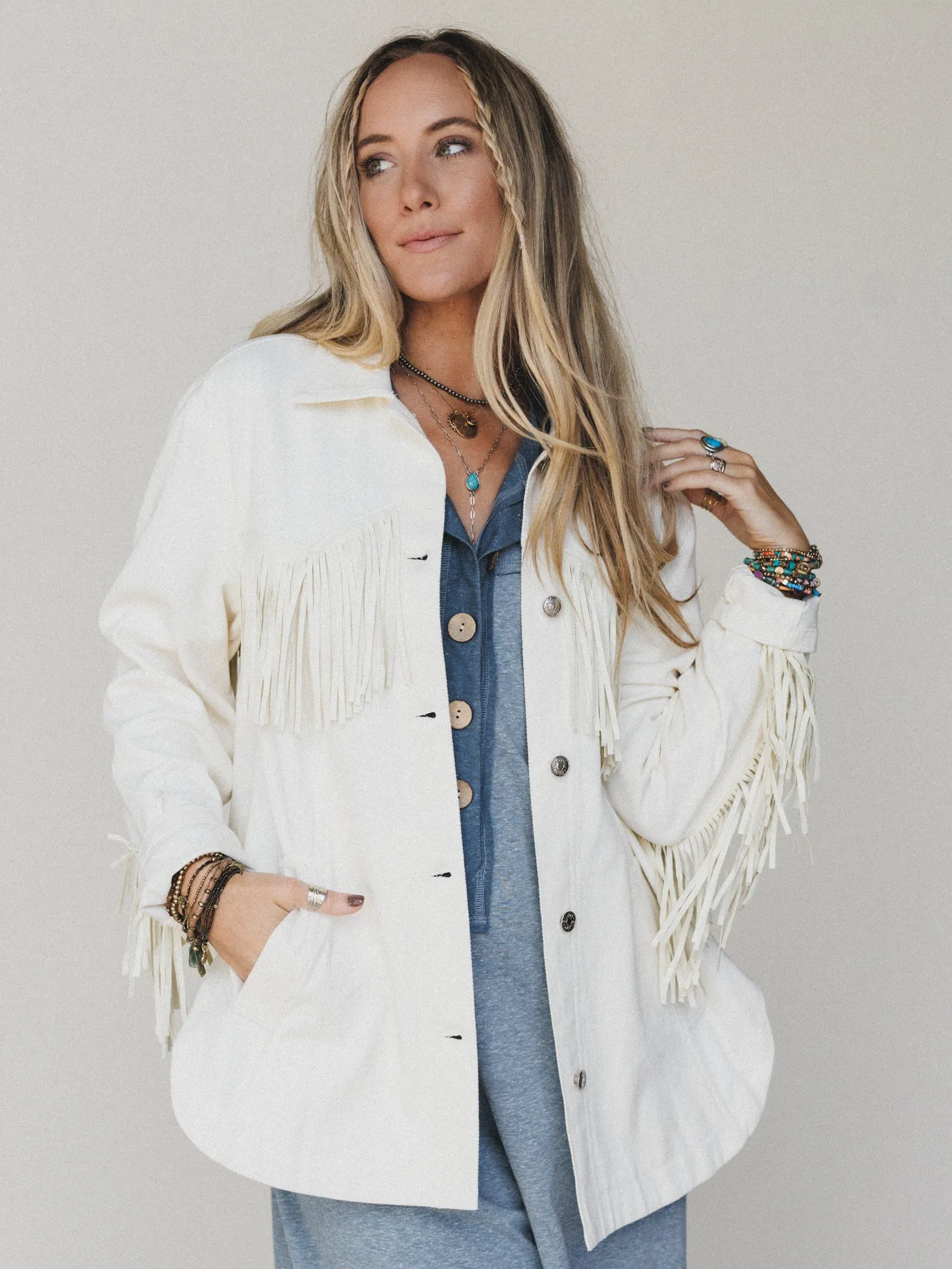 Jackson Hole Button Down Jacket - White sold by Three Bird Nest product image thumbnail 3