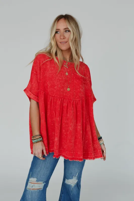 The Good Life Oversized Top - Red sold by Three Bird Nest