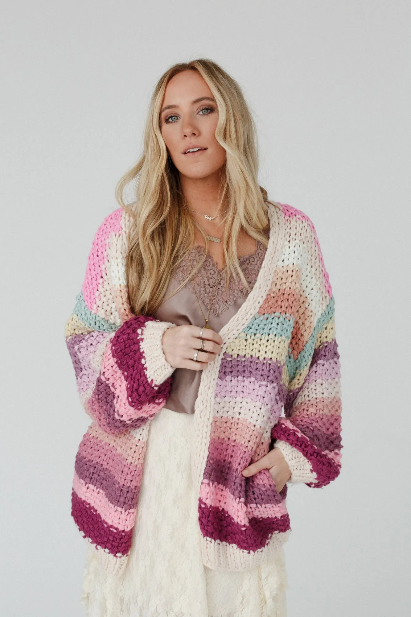 Wrapped up in Color Knit Cardigan - Pink Multi sold by Three Bird Nest product image thumbnail 2