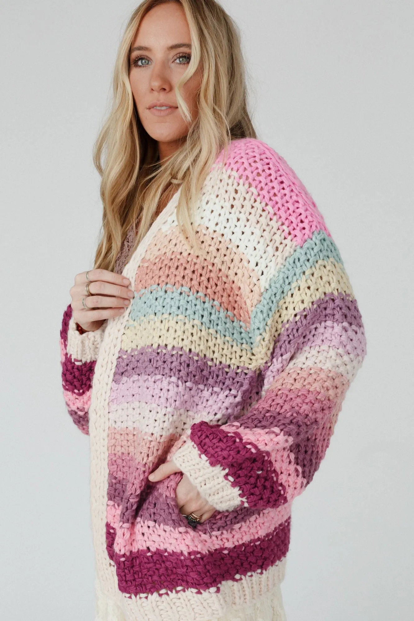 Wrapped up in Color Knit Cardigan - Pink Multi sold by Three Bird Nest product image thumbnail 4