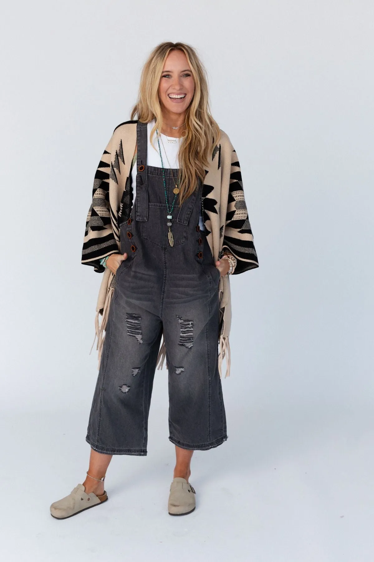 High Hopes Slouchy Pocket Denim Overalls - Black Pockets sold by Three Bird Nest product image thumbnail 2