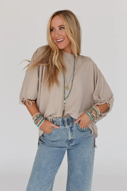 The Nest Little Lark Puff Sleeve Tee - Taupe sold by Three Bird Nest