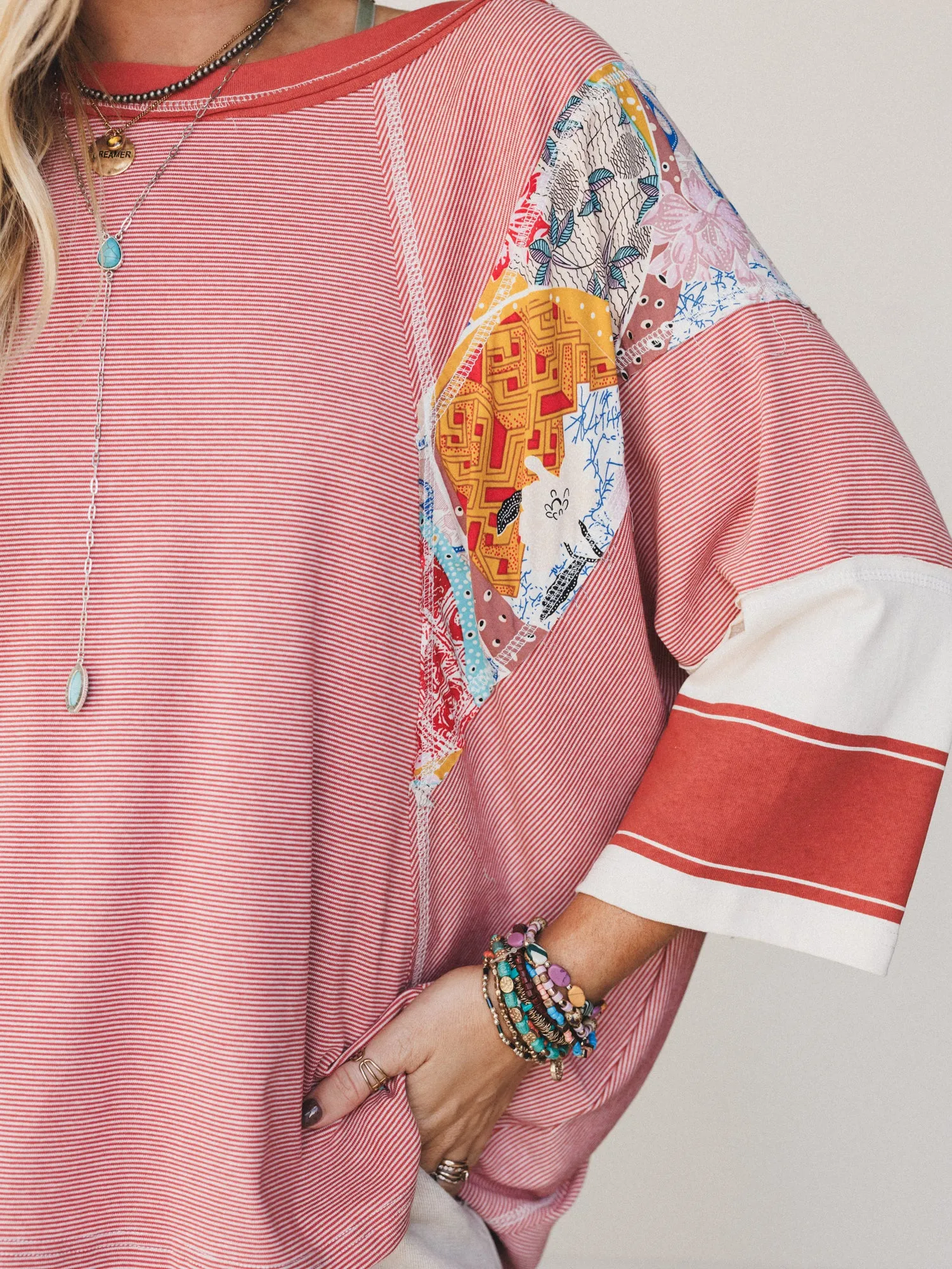 Britt Patchwork Top - Red sold by Three Bird Nest product image thumbnail 2