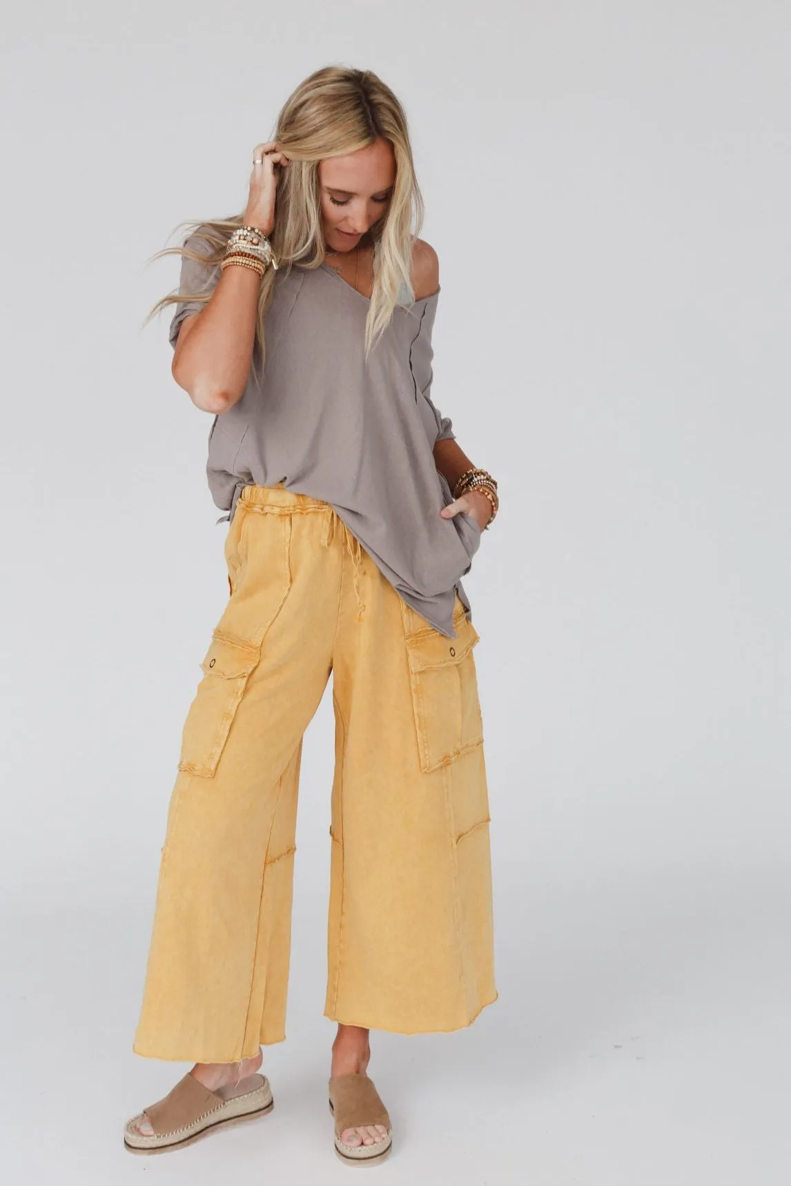 Game On Cargo Wide Leg Pant - Mustard sold by Three Bird Nest product image thumbnail 5