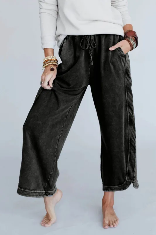 So Comfy Wide Leg Pant Cropped Length - Charcoal sold by Three Bird Nest
