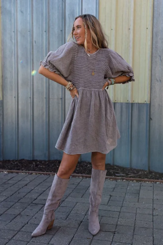 Quinn Puff Sleeve Mini Dress - Ash sold by Three Bird Nest
