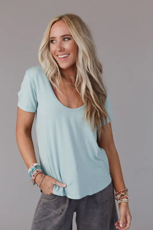 Scoop Neck Bralette Tee - Washed Seafoam sold by Three Bird Nest