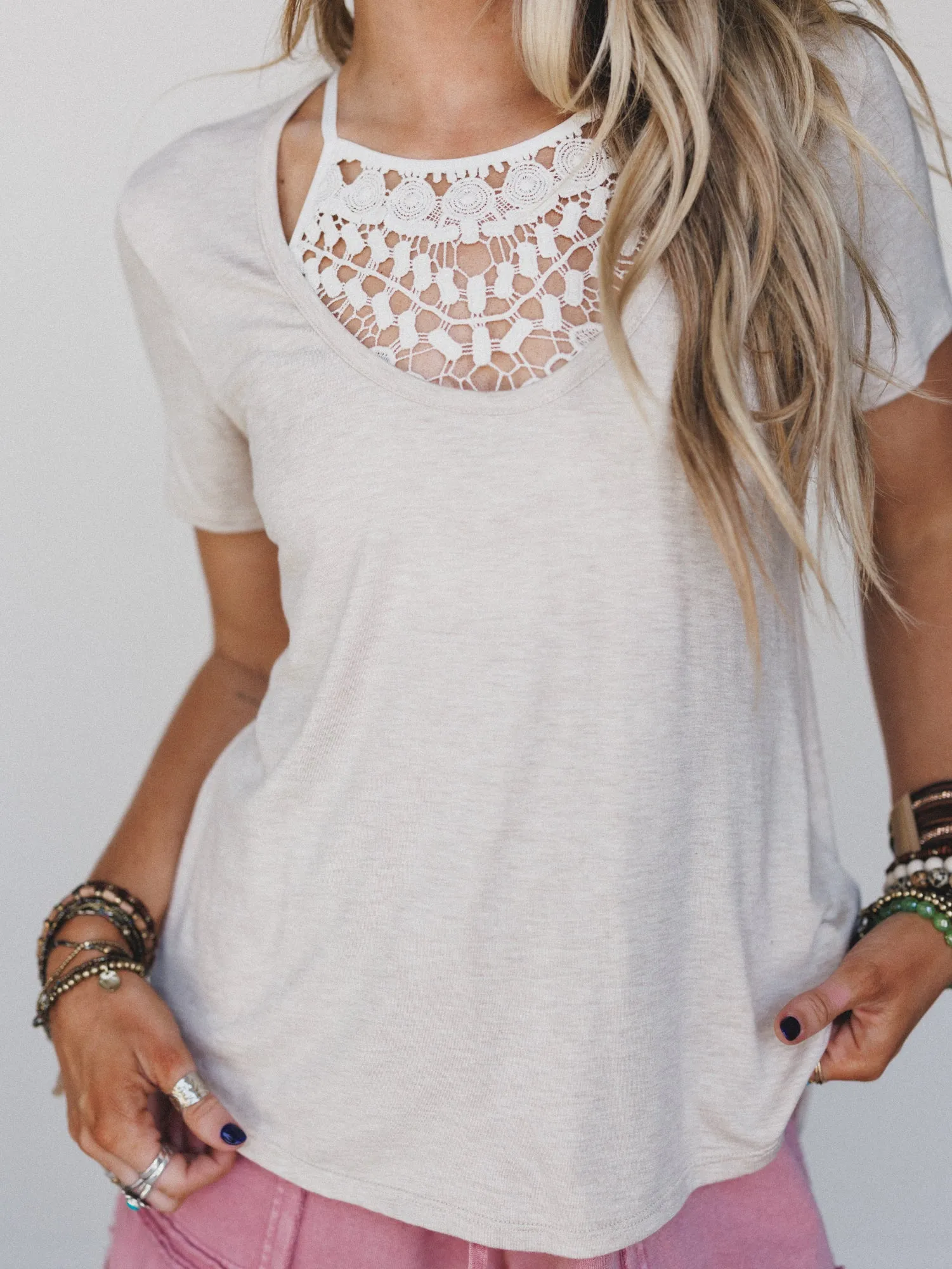 Scoop Neck Bralette Tee - Heather Oatmeal sold by Three Bird Nest product image thumbnail 3