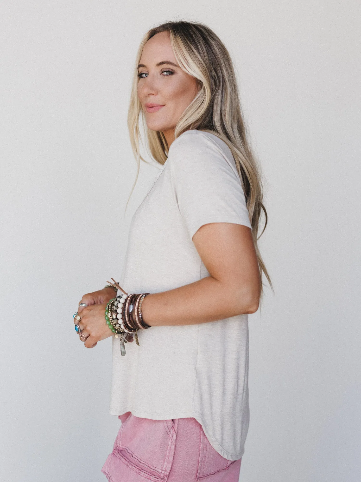 Scoop Neck Bralette Tee - Heather Oatmeal sold by Three Bird Nest product image thumbnail 4