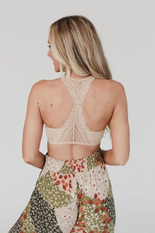 Evermore Seamless Lace Racerback Bralette - Beige sold by Three Bird Nest