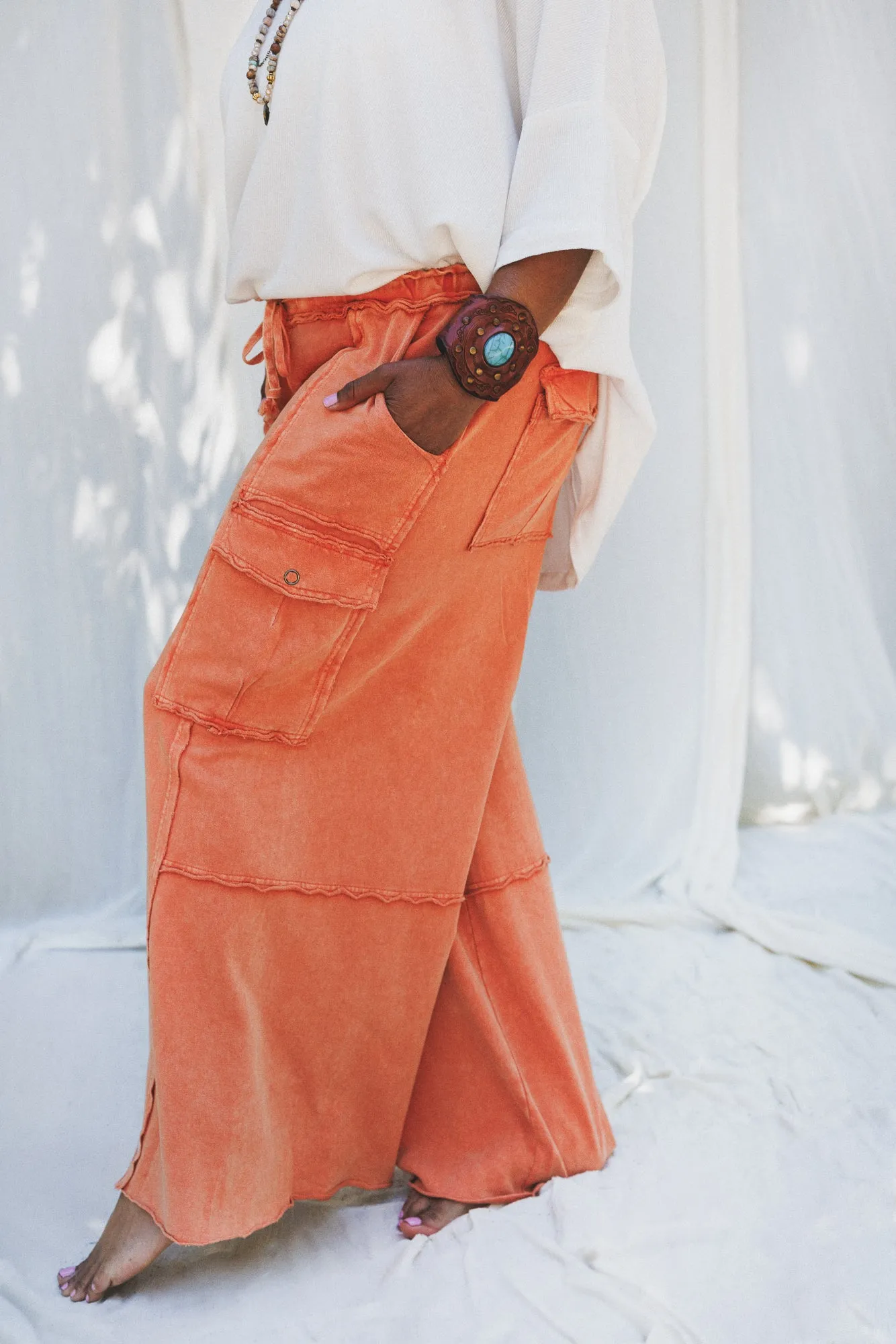 Game On Cargo Wide Leg Pant - Burnt Orange sold by Three Bird Nest