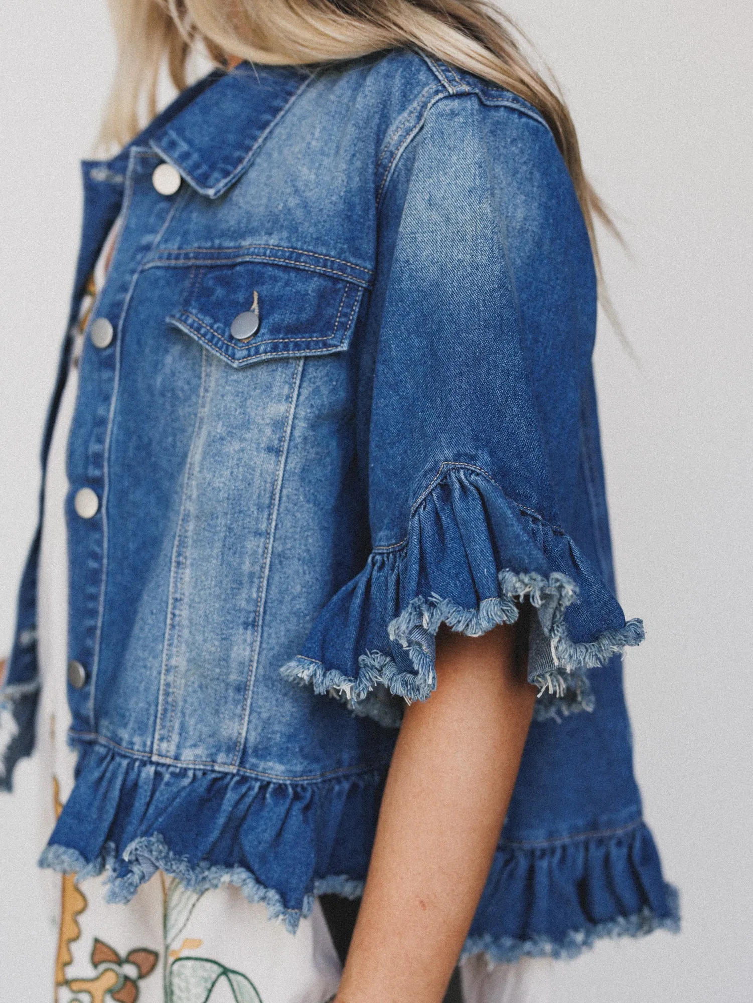 Scottie Ruffle Denim Jacket - Blue sold by Three Bird Nest product image thumbnail 4