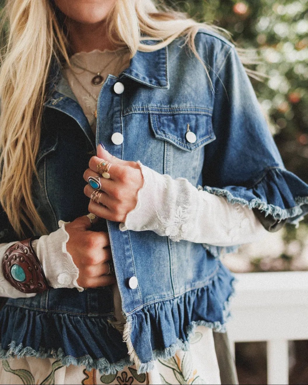 Scottie Ruffle Denim Jacket - Blue sold by Three Bird Nest product image thumbnail 2