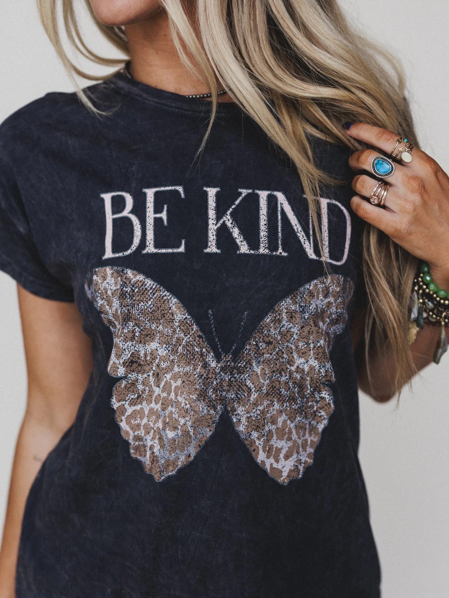 Be Kind Mineral Washed Graphic Tee - Charcoal sold by Three Bird Nest product image thumbnail 3