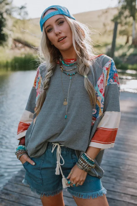 Britt Patchwork Top - Black sold by Three Bird Nest