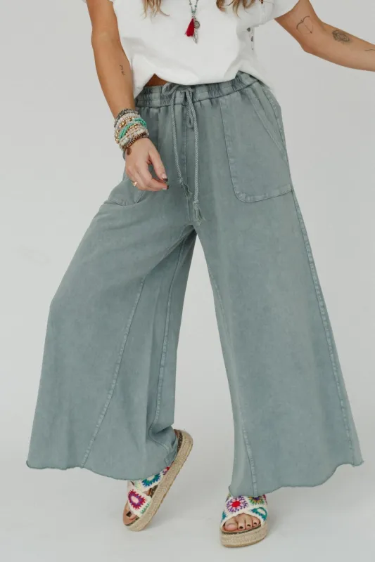 Relaxing Robin Wide Leg Pant - Faded Teal sold by Three Bird Nest