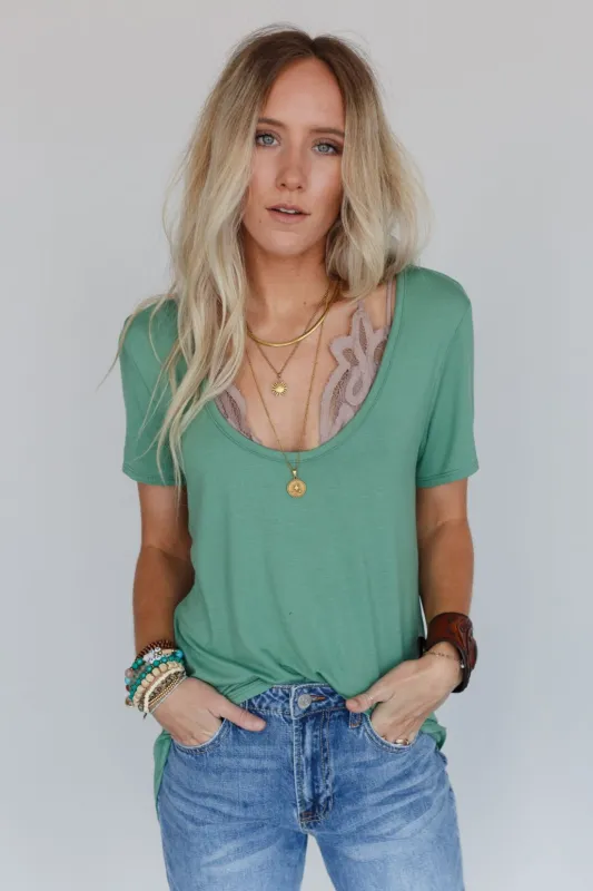 Scoop Neck Bralette Tee - Sage sold by Three Bird Nest