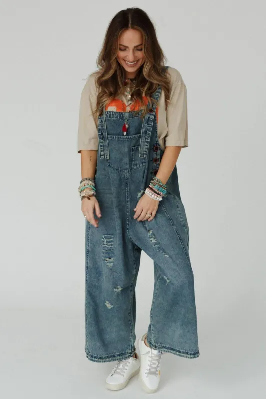 High Hopes Slouchy Denim Overalls - Blue sold by Three Bird Nest