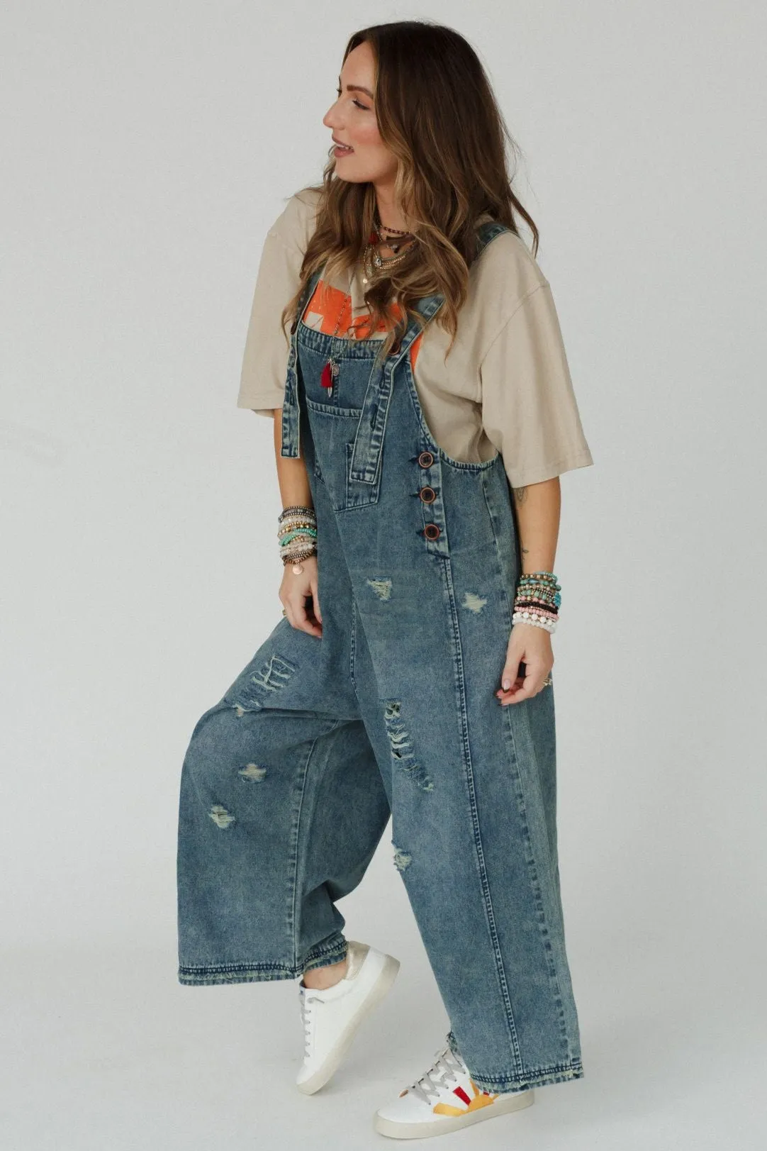 High Hopes Slouchy Denim Overalls - Blue sold by Three Bird Nest product image thumbnail 3