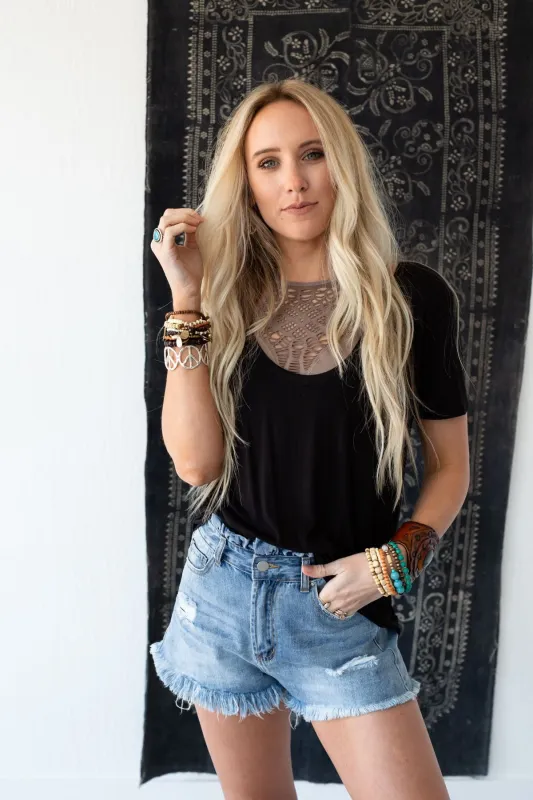 Scoop Neck Bralette Tee - Black sold by Three Bird Nest