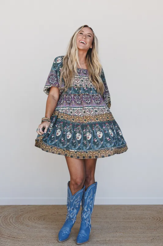 Wildflower Whimsy Paisley Print Dress - Green Multi sold by Three Bird Nest