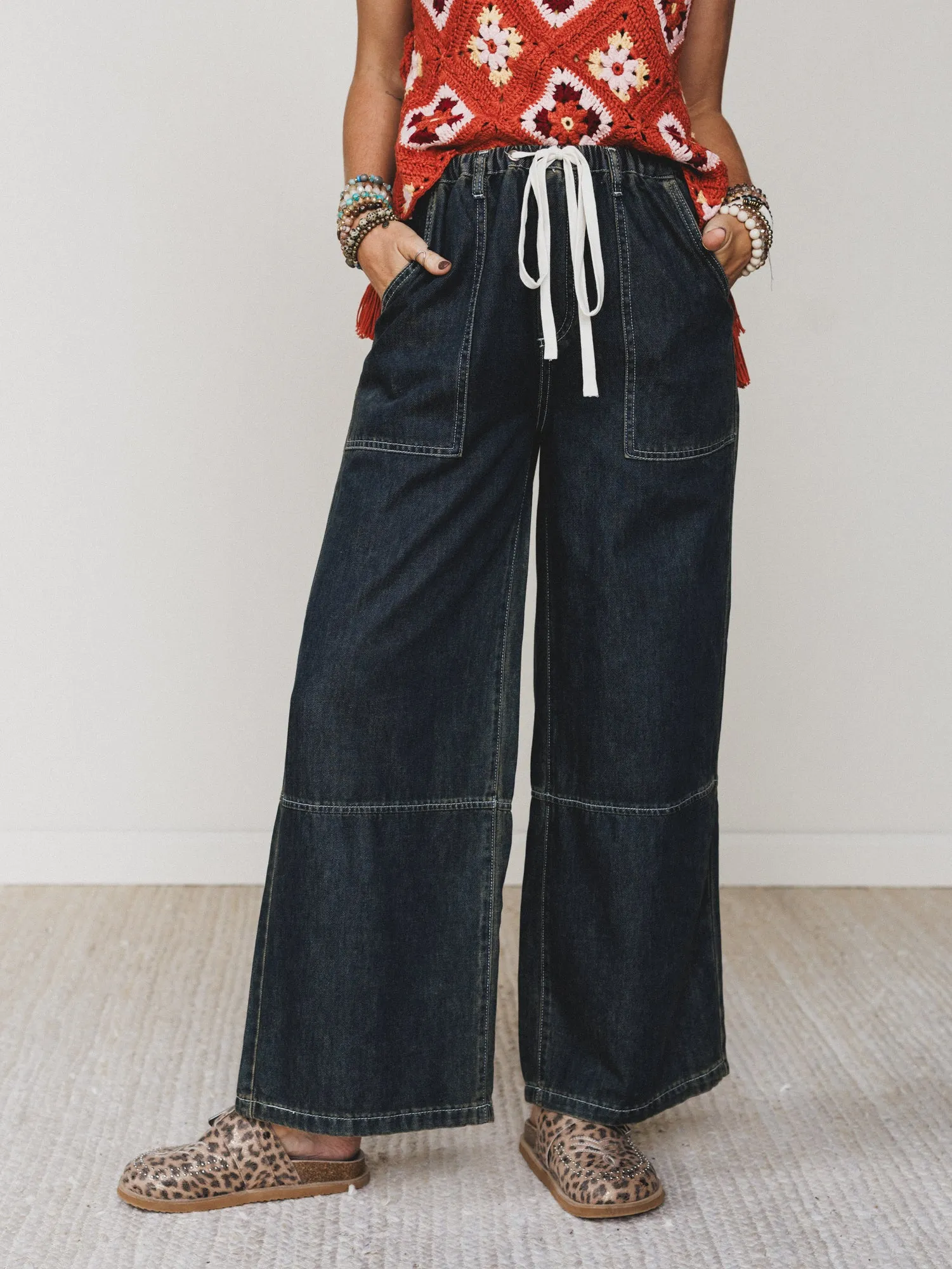 Boho Blues Wide Leg Denim Pants - Gray Denim sold by Three Bird Nest