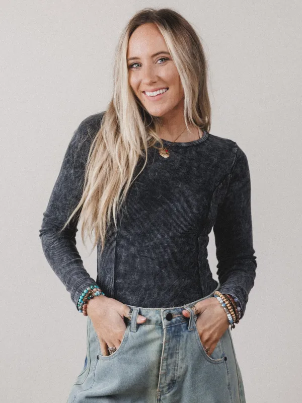 Serephina Ribbed Bodysuit Top - Black made by Ces Femme