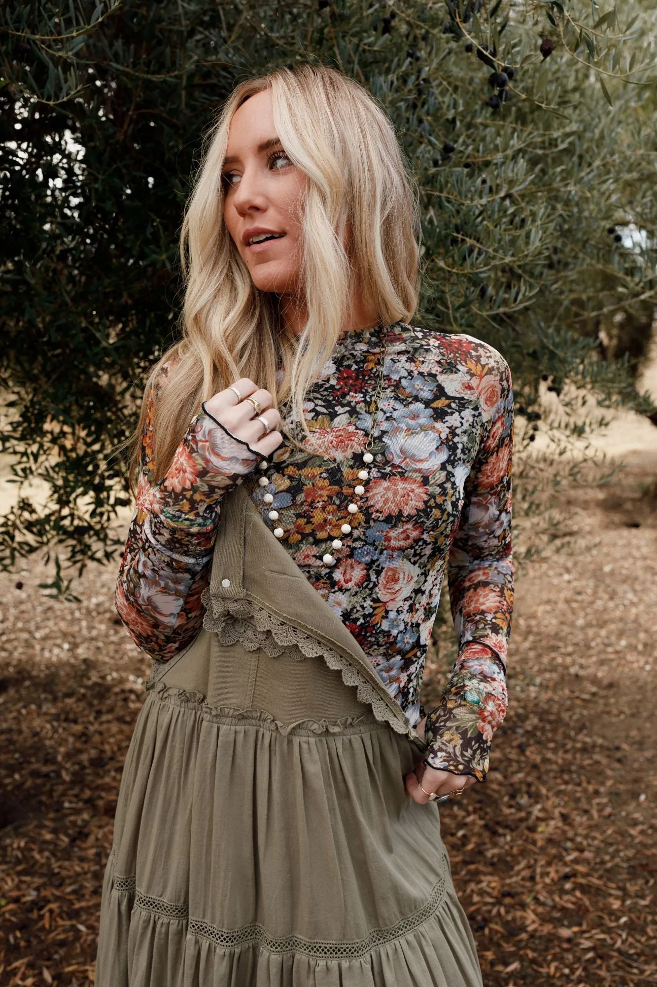 Flower Garden Mesh Long Sleeve Top - Black sold by Three Bird Nest