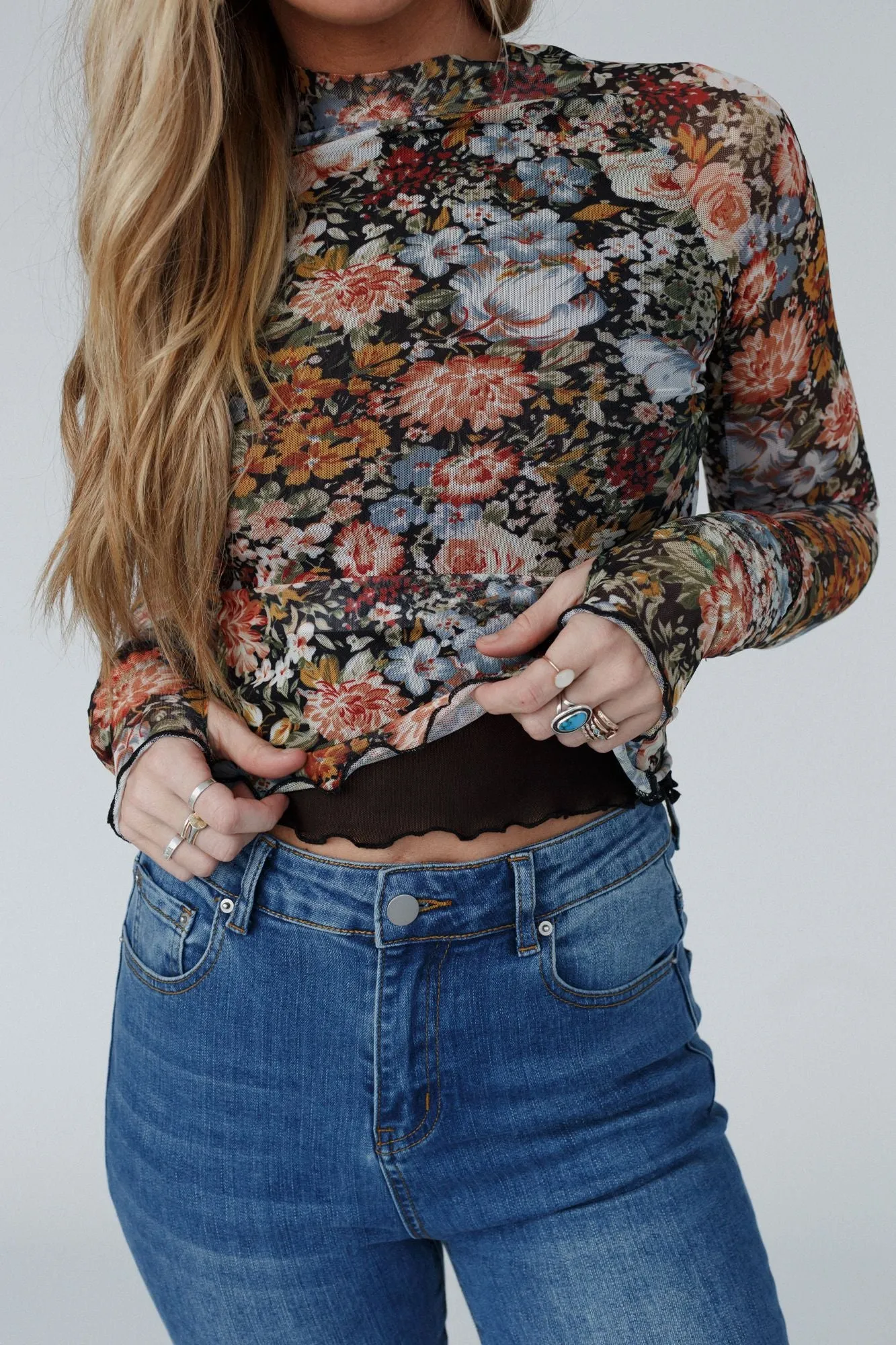 Flower Garden Mesh Long Sleeve Top - Black sold by Three Bird Nest product image thumbnail 5
