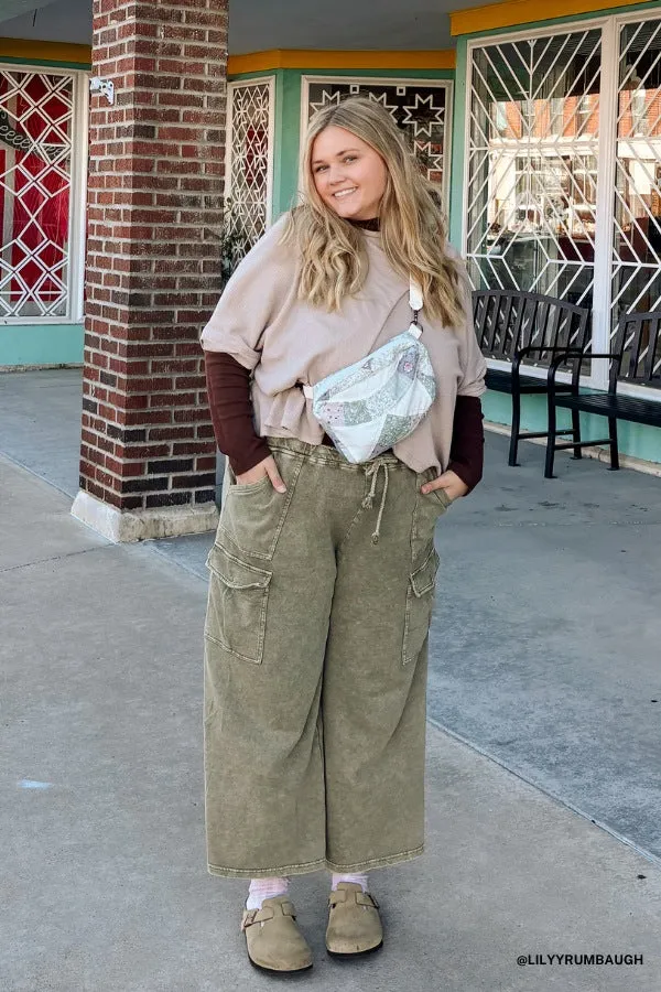 The Nest Cargo Cascade Wide Leg Pants - Olive sold by Three Bird Nest
