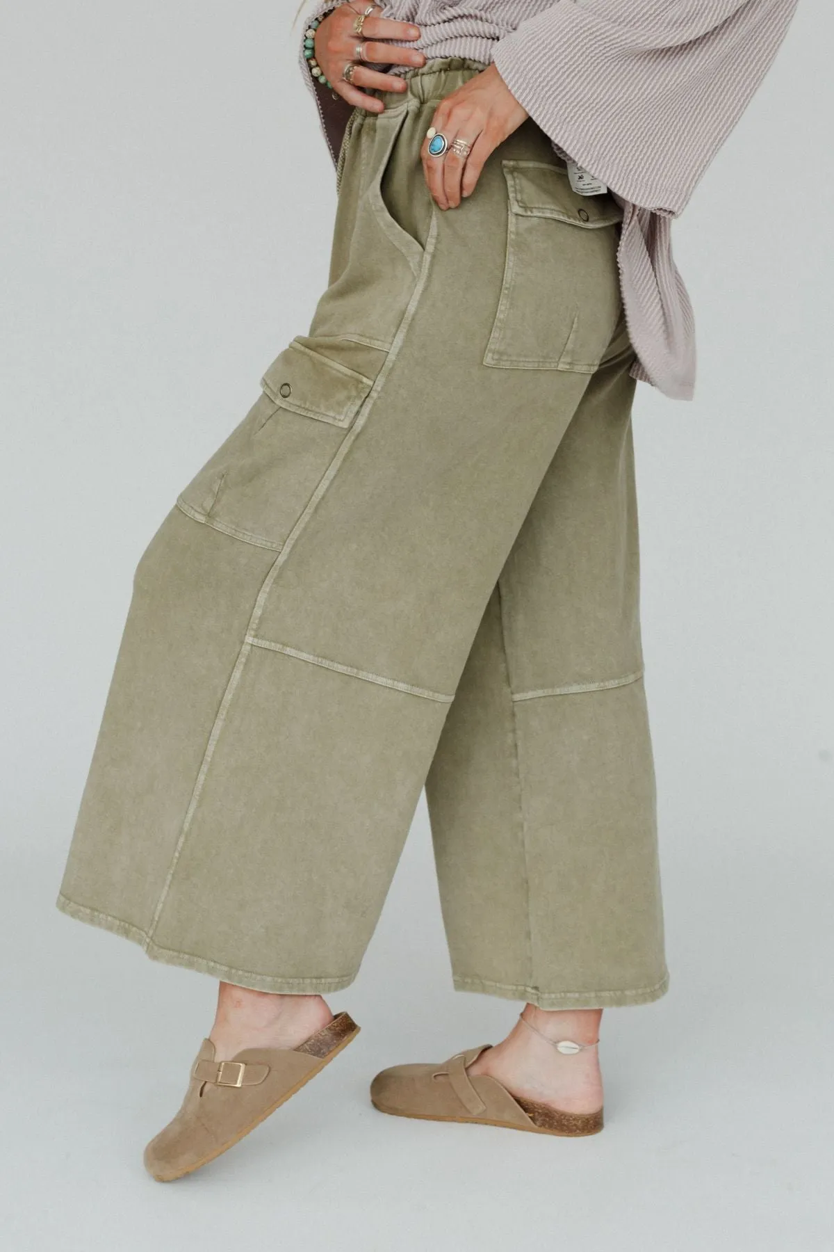 The Nest Cargo Cascade Wide Leg Pants - Olive sold by Three Bird Nest product image thumbnail 2