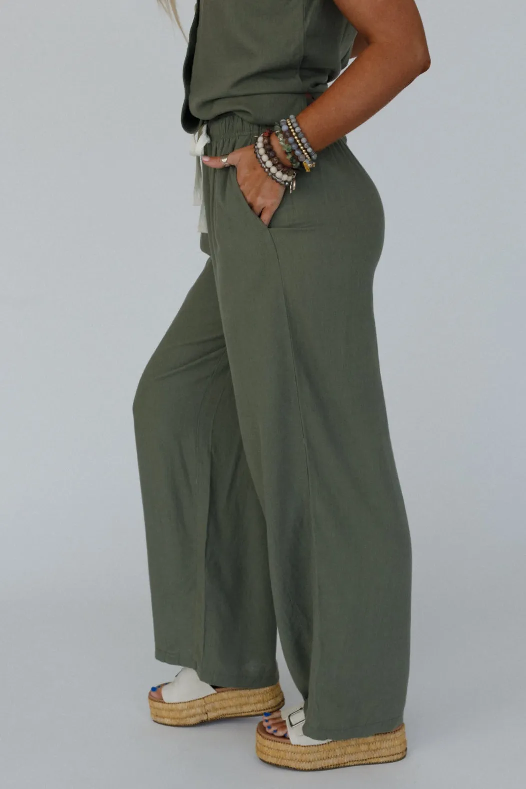 Coastal Ease Drawstring Pants - Olive sold by Three Bird Nest product image thumbnail 2