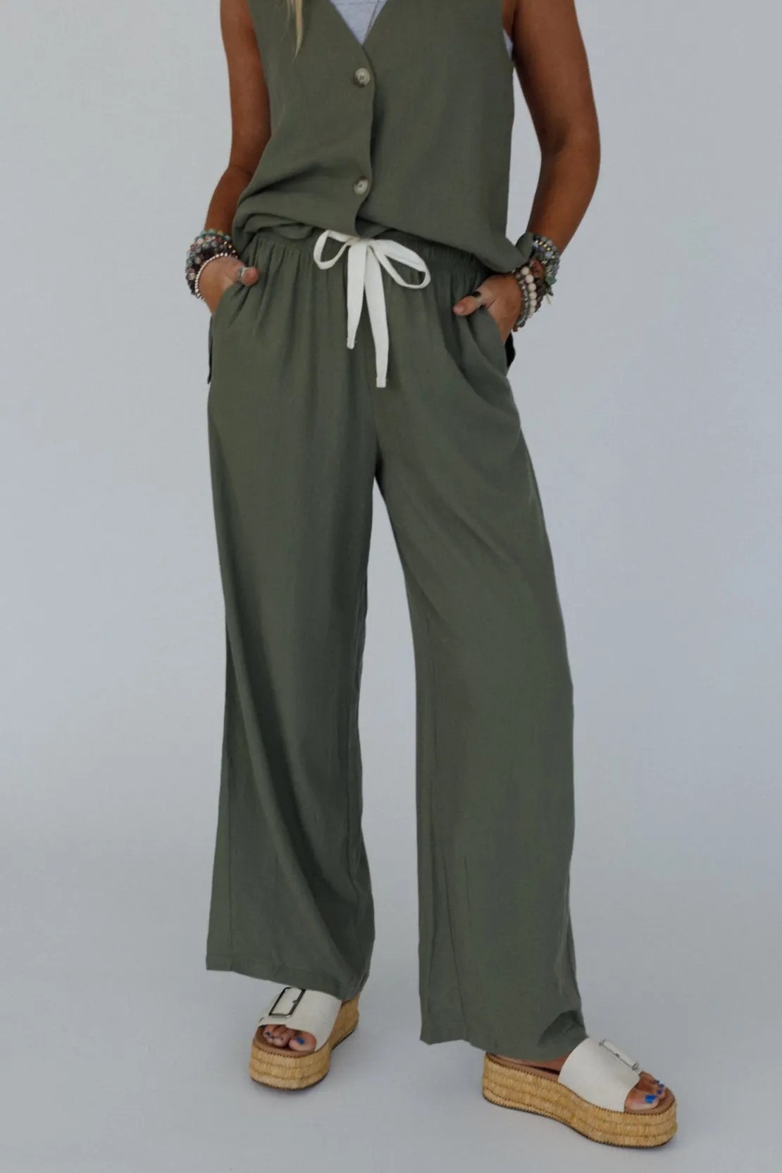Coastal Ease Drawstring Pants - Olive sold by Three Bird Nest product image thumbnail 3